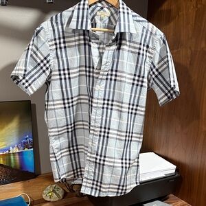 Men's Burberry Blue Plaid Short Sleeve Shirt L